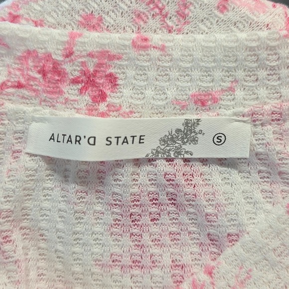 Altar'd State Floral Waffle Knit Peplum Top Pink White Long Sleeve sz S Boho - Picture 3 of 4